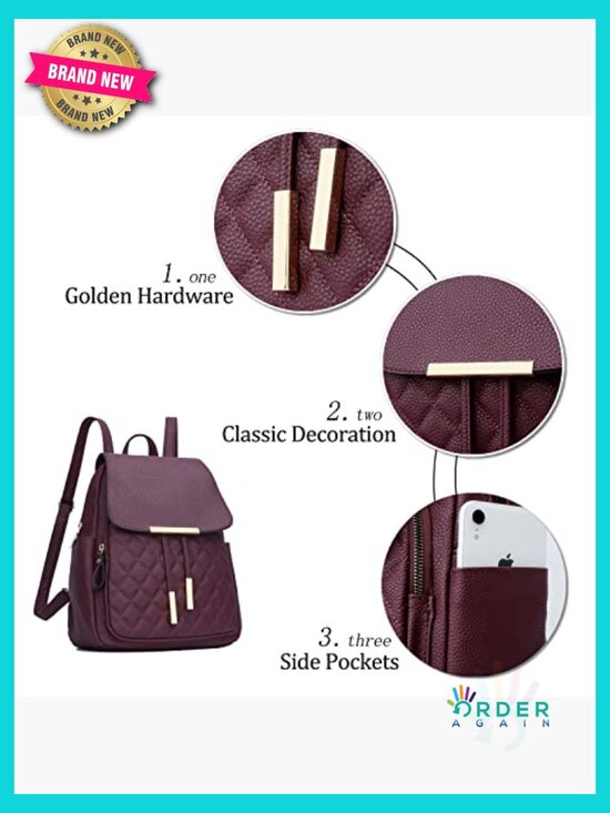Quilted Faux Leather Fashion Backpack Purse Travel Daypack Adjustable Straps